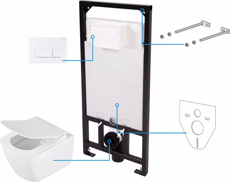 DEANTE Anemon Zero design wastafel voor aan de muur inclusief toiletzitting, frame en bedieningsknop, wit