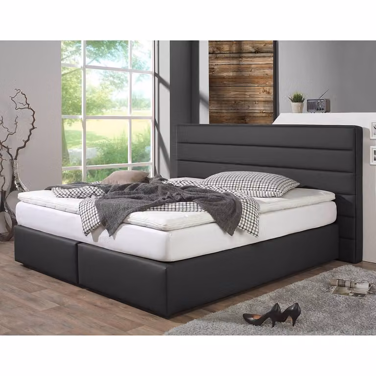 home24 Boxspring Ingebo 180 x 200 cm zwart kunstleer met H2 pocketveringmatras