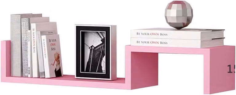 Stijlvolle S-vormige zwevende decoratieplank voor in de woonkamer - Roze - B/D/H: 70 x 20 x 15 cm