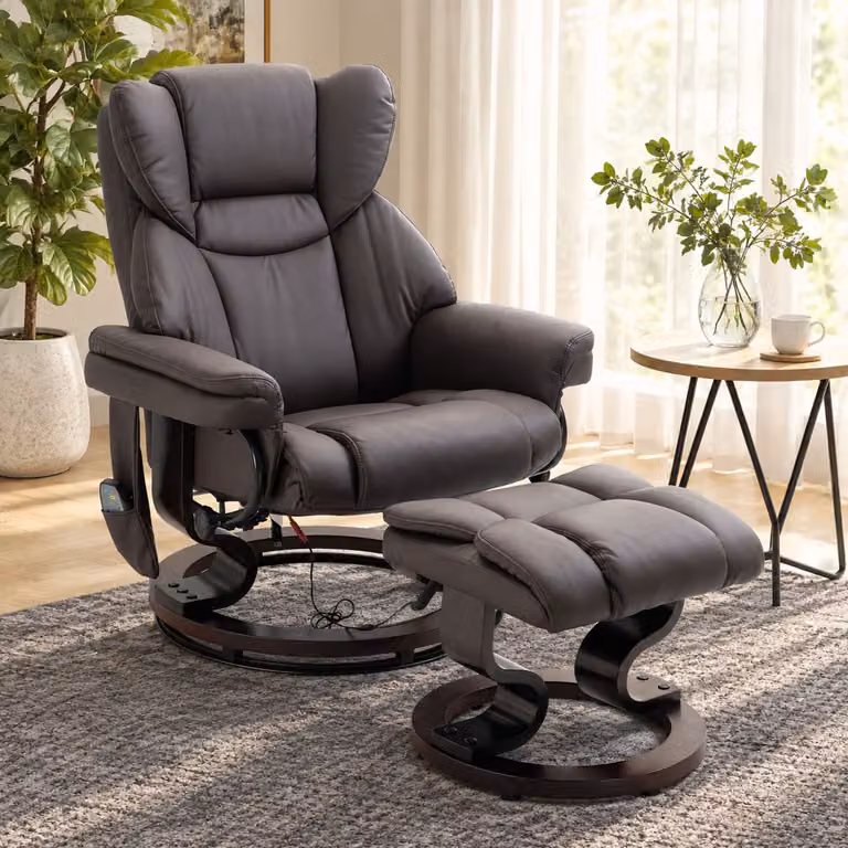 CHICFURN Massagestoel met hocker, 145 graden verstelbaar, Bruin