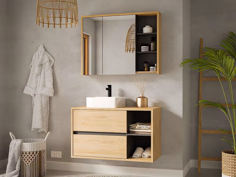 PURNAL Badkamer muurkast in naturel houtlook - Breedte: 100 cm