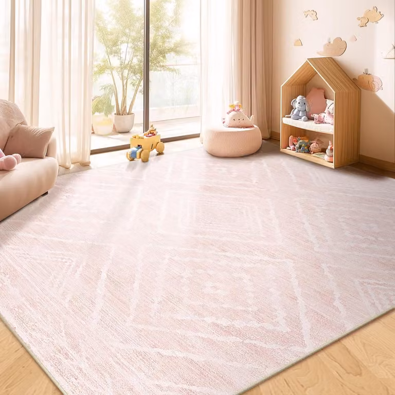 Wasbaar en antislip vloerkleed voor woonkamer en slaapkamer - Roze en beige - 130 x 180 cm