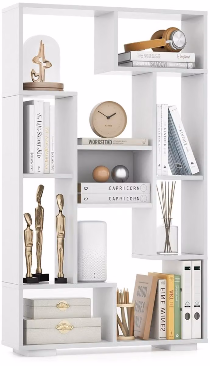 SureDeal Boekenkast met 9 vakken, wit opbergmeubel voor woonkamer, slaapkamer of studeerkamer, H 120 x B 70 x D 20 cm