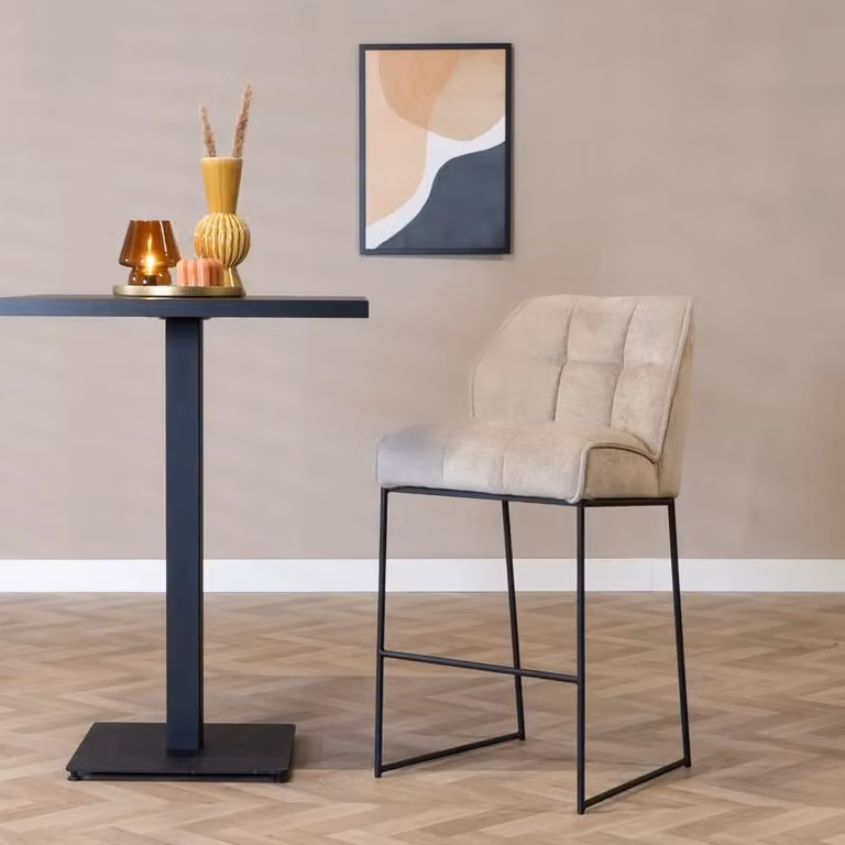 Scandinavische barkruk Jelle beige met metalen onderstel, Hoogte: 82 cm