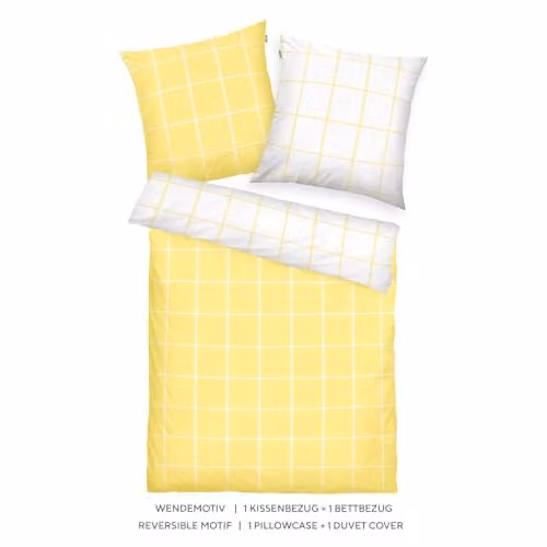 Tom Tailor Renforcé Beddengoed Set met Dekbedovertrek en Kussensloop, 100% Katoen, Geruit, Geel/Wit, B/D/H: 140 x 200 cm en 50 x 70 cm