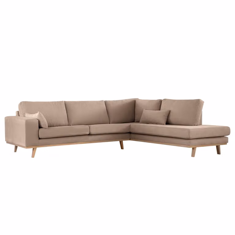 home24 Vele Hoekbank met Ottomane, Bruin/Taupe, Geweven Stof, Rechts, B: 287 cm, D: 81 cm, H: 219 cm