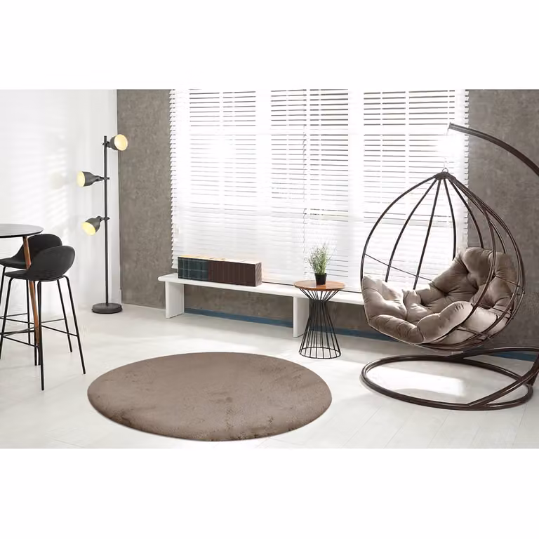 home24 Hoogpolig vloerkleed Rabbit Light Rond, Bruin/Taupe, Ø 160 cm