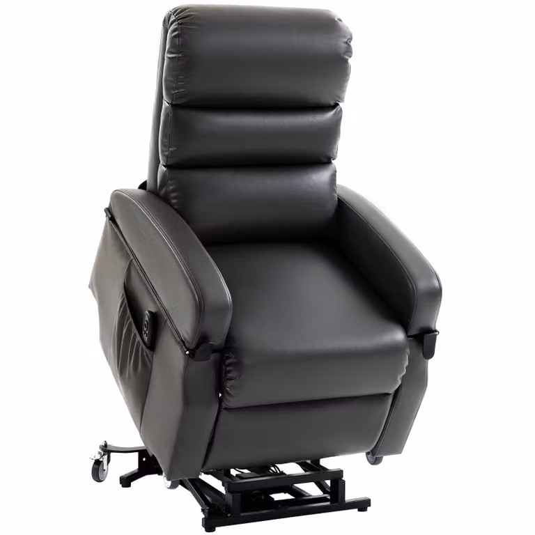 HOMCOM Elektrische Relaxstoel met dubbele motoren en neerklapbare armleuningen, grijs kunstleder, H x B x D: 110 x 78 x 98 cm