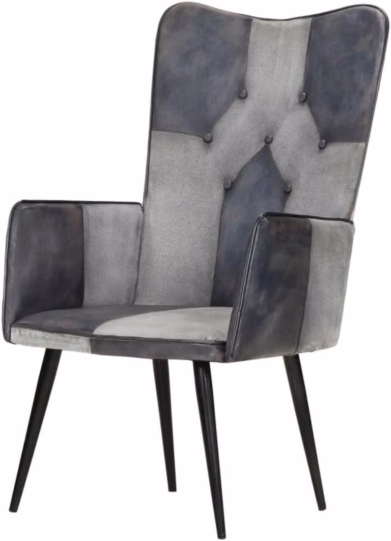 Oorfauteuil van echt leer in lichtgrijs - Gevoerde leunstoel voor ontspanning - B/D/H: 55 x 41 x 97 cm