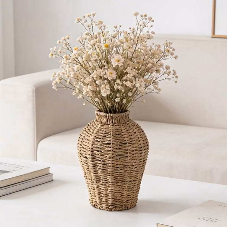 Ulisem Geweven Bloemvaas Decor - Minimalistisch Design voor Droogbloemen - Modern Boho Display