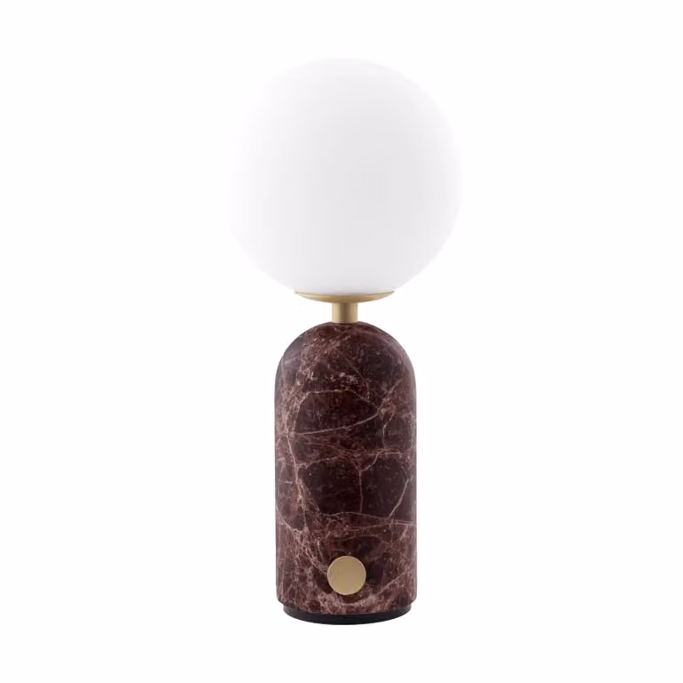 Globen Lighting Torrano accu-tafellamp met marmeren voet en lampenkap, rood, Hoogte: 27 cm
