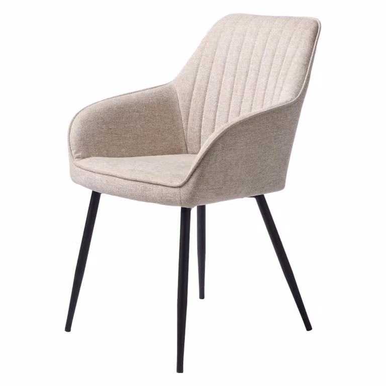 Set van 2 Nest of Nora Zane Eetkamerstoelen met armleuning - Zand - Stof met zwarte metalen poten