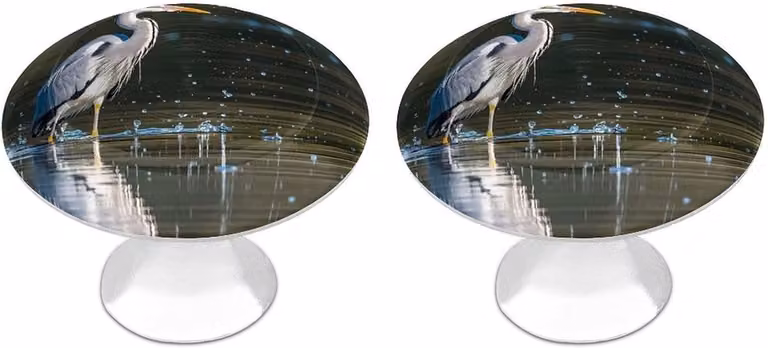 Kastknoppen en ladehandgrepen met grijze reiger print in wit, 28 x 20 mm