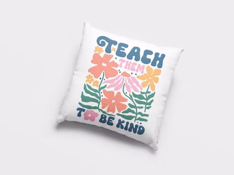 Boho Bloemen Leraar Kussen met Inspirerende Boodschap in Retro Stijl