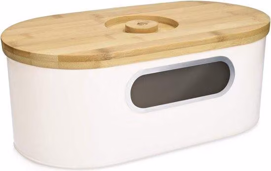 Bamboe ovale broodtrommel met houten deksel en snijplank - Beige/Wit