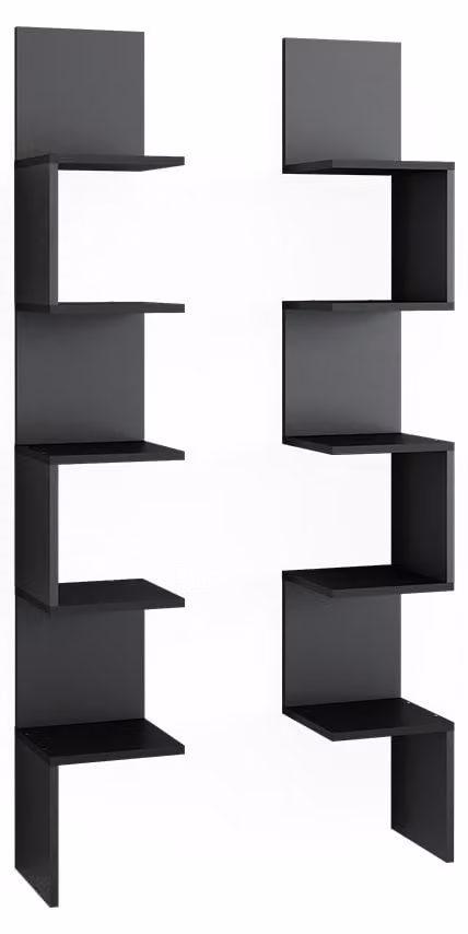 Vicco Paolo Hoekplank Zwart, Set van 2, Wandmontage, Breedte: 28 cm, Hoogte: 175,4 cm