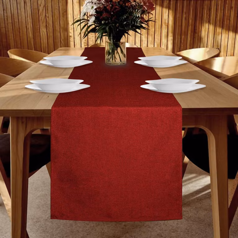 Dripio Tafelrunner voor volwassenen, Rood, Linnenlook, Waterafstotend, 40 x 240 cm