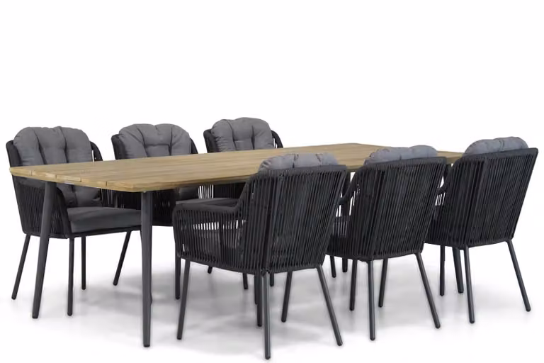 Santika Furniture Tendenza/Montana 7-delige eettafelset voor de tuin, Teak, 240 cm, Antraciet/Bruin