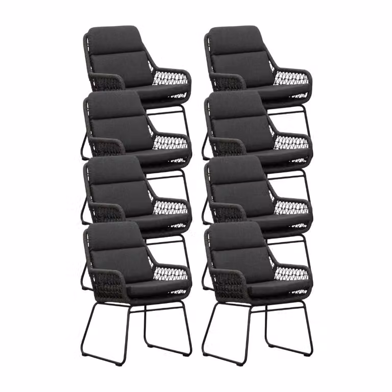 Valencia dining tuinstoel set van 8 met touw en aluminium in Lava Grey