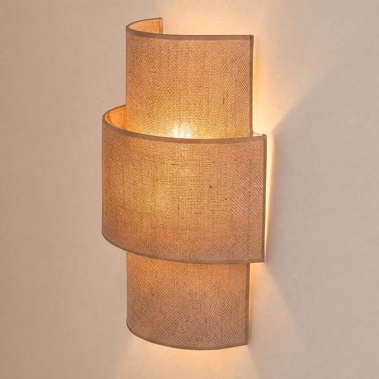 Duolla Nature wandlamp up/down in bruin en beige met textiel en metaal, Hoogte: 40,5 cm