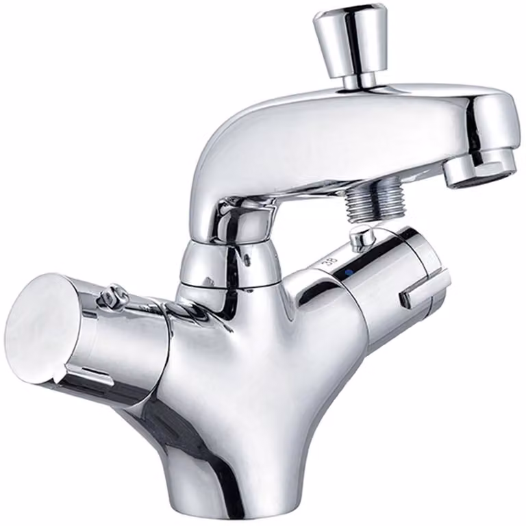 ROUSSEAU Volga 2 thermostatische bad- en douchekraan met draaibare uitloop en waterbesparende functie, enkelvoudige montage