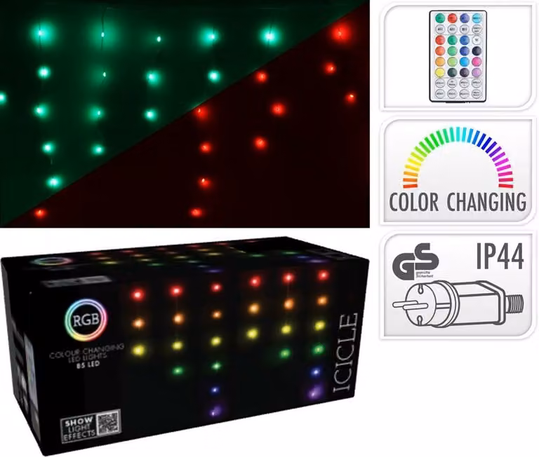 Led icicle verlichting met 85 multicolore lampjes en timer, zwart