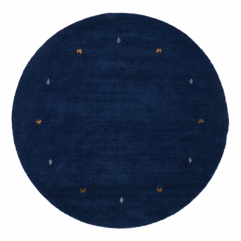 home24 Gabbeh Wollen vloerkleed Uni rond blauw Diameter: 120 cm
