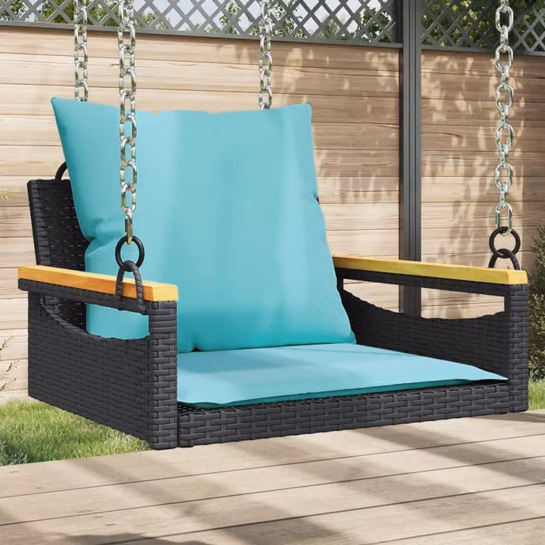 vidaXL Hangstoel met kussen, zwart, polyrotan, B/D/H: 63 x 62 x 40 cm