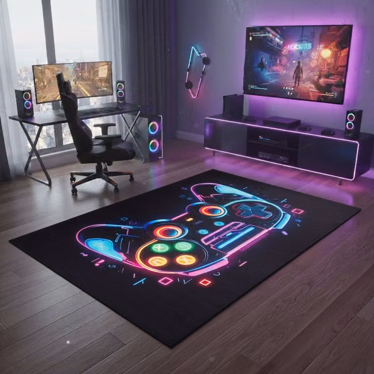 Tapiso COSMO GAME Gamer Vloerkleed met Neon Controller voor Kinderkamer en Jeugdkamer, Modern Laagpolig en Antislip, 160 x 230 cm