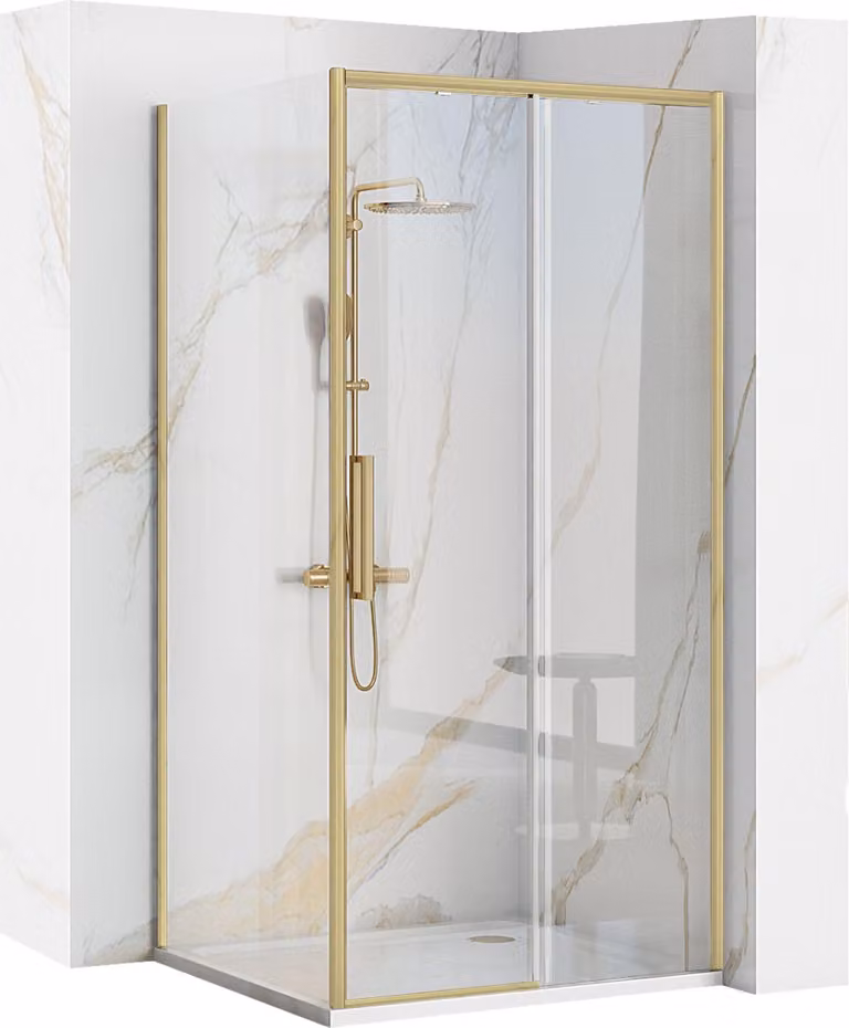 Rea hoekdouchecabine Rapid Slide geborsteld goud 150x100 cm