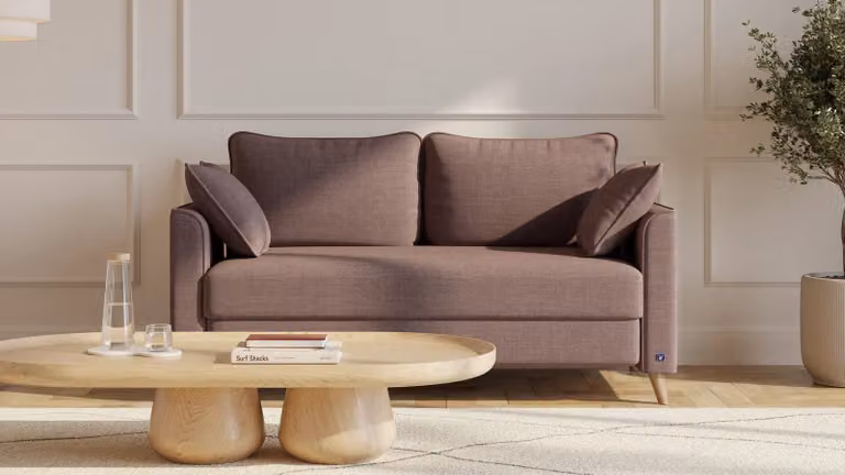 BRUNO slaapbank Flow bruin met massief hout en boxspringcomfort, 140 cm
