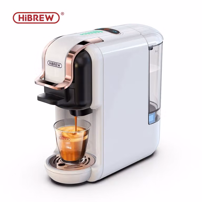HiBREW 5-in-1 multifunctioneel koffiezetapparaat voor Nespresso, ESE-pads en gemalen koffie, warm en koud, 20 bar, wit