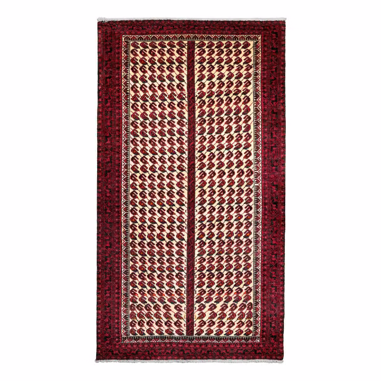 home24 Belutch Laagpolig Vloerkleed Zwart Rood Wol B: 103 cm, D: 192 cm