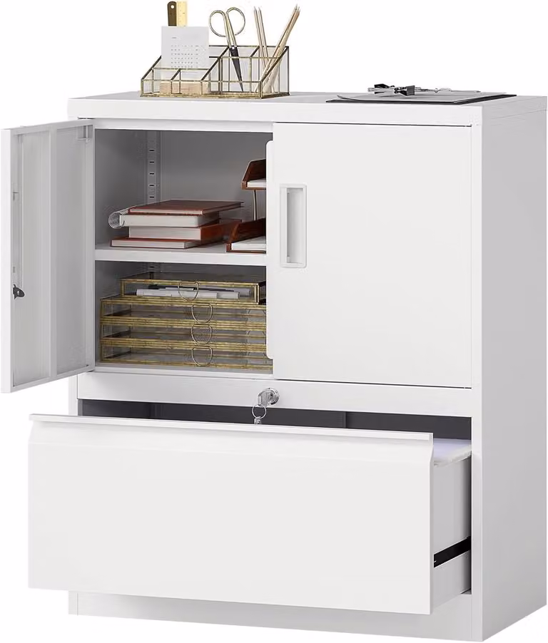 Wit Archiefkast met lades voor documenten en hangmappen, B/D/H: 80 x 40 x 95 cm
