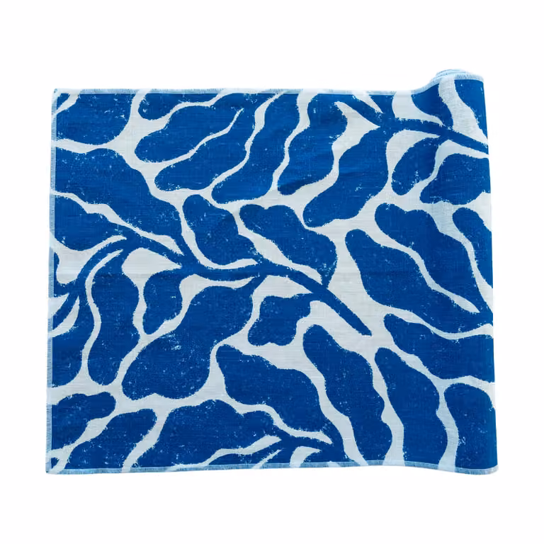 Fine Little Day Leaves tafelloper Wit-blauw, B: 47 cm, L: 180 cm
