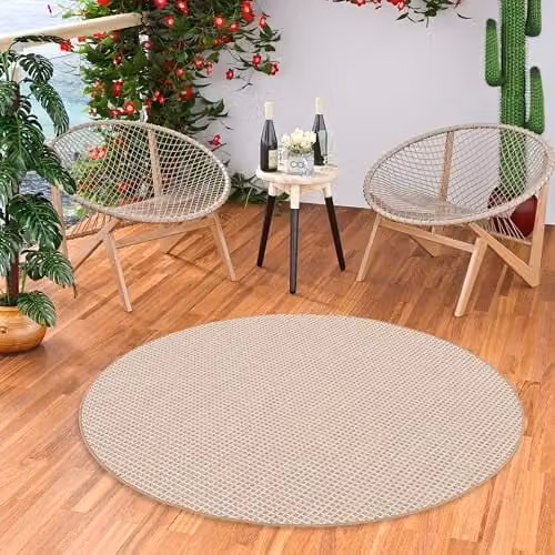 Snapstyle Oslo Binnen- en buitentapijt - Rond - Ruit Beige Crème - Scandinavisch Design