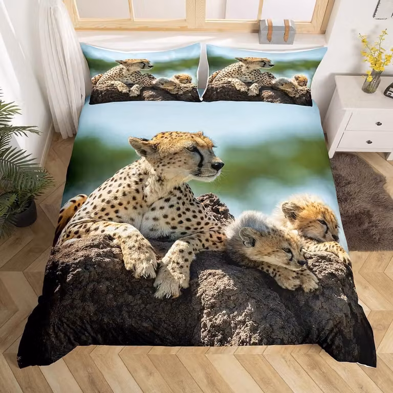 2-delige beddengoed set met luipaardprint voor kinderen, 140 x 200 cm