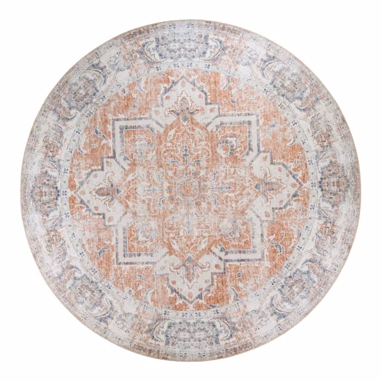 QUVIO Vloerkleed Havana Rond Oranje/Blauw 200 cm