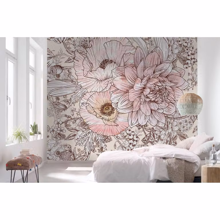 home24 Vlies-fotobehang Allegra Floral Multicolour/Roze B: 300 cm, H: 280 cm
