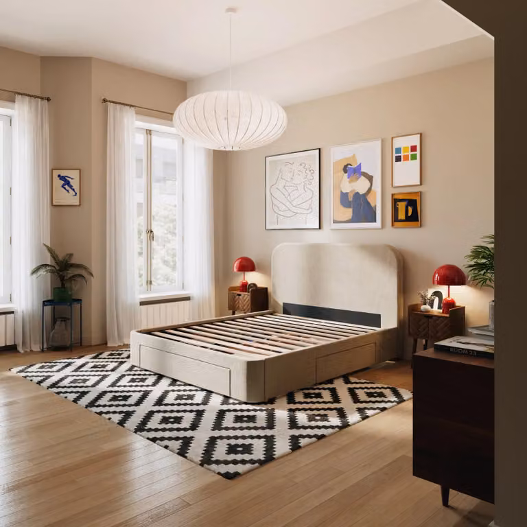 Hypnia Nova Bed met lades in beige stof