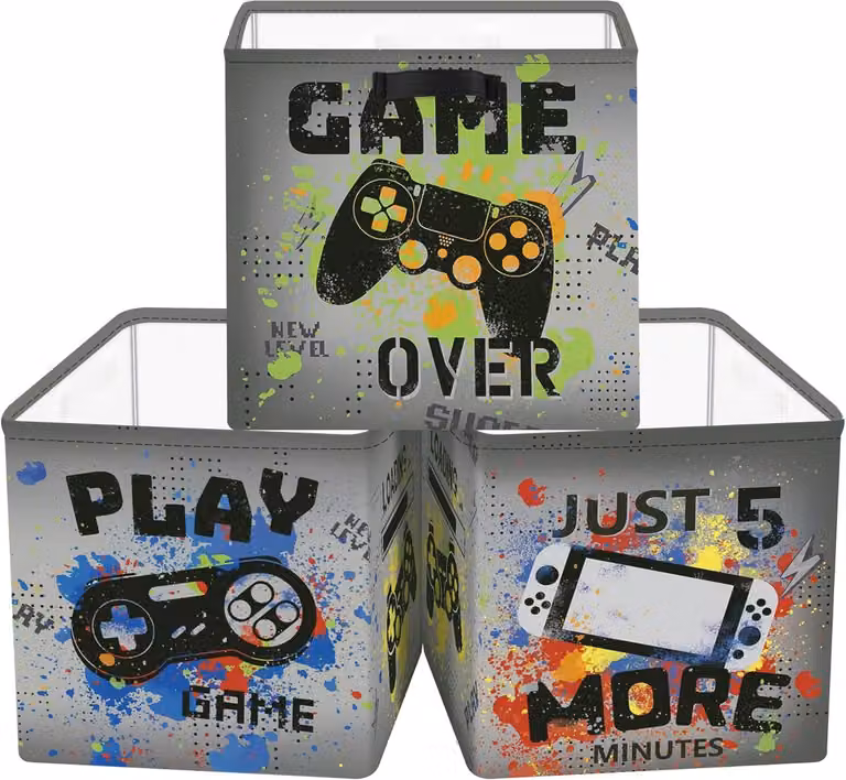 Thijox Set van 3 Videogame Opbergdozen voor Kinderen, Zwart, B/D/H: 30 x 30 x 30 cm