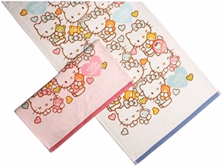 Kitty Handdoekset met hartpatroon voor de badkamer, Roze Blauw, 30,8 x 15,2 cm