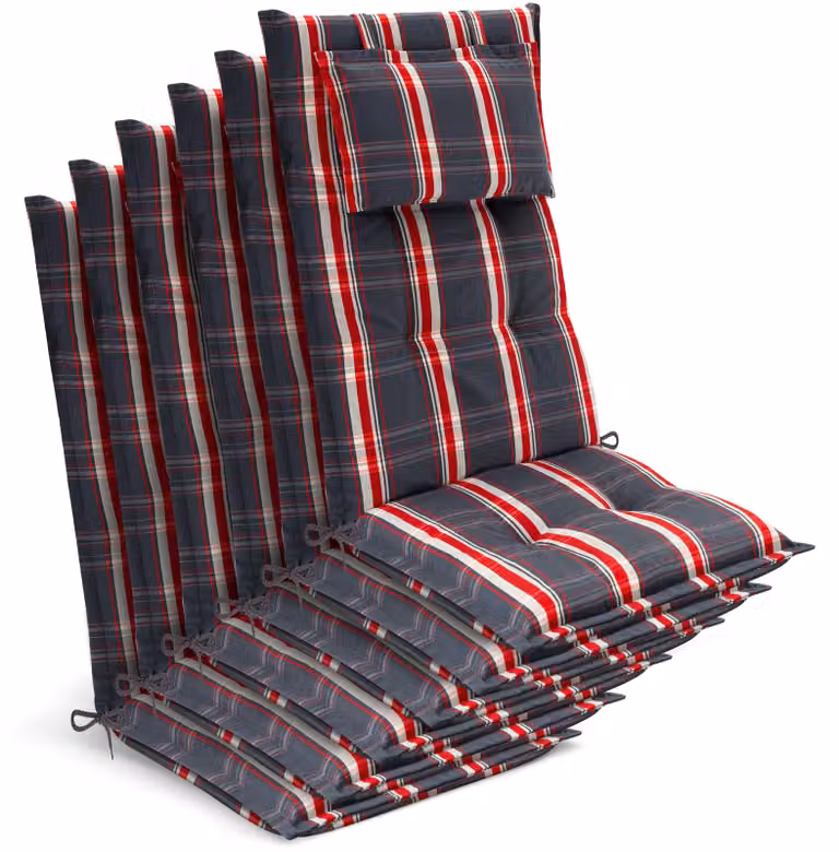 Beautissu Set van 6 Premium Rugkussens, Grijs-rood Geruit, B/D/H: 120 x 50 x 7 cm