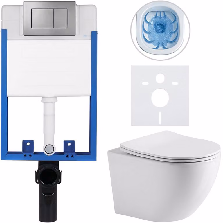 CERANO Complete inbouwtoiletset Lite/Verde - wit glanzend met donkergrijze Classic toiletknop - 49 x 36 cm