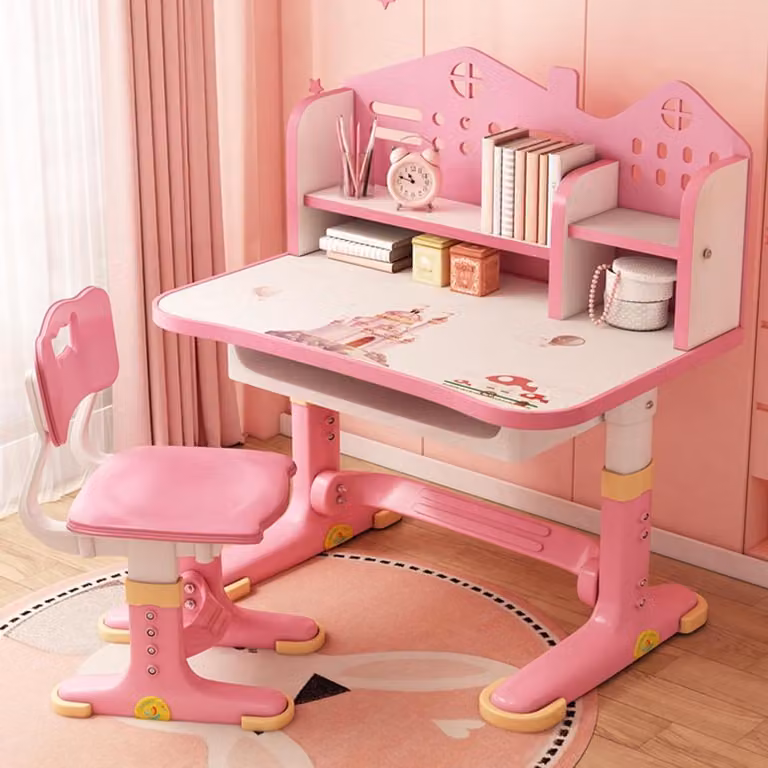 Verstelbare Kinderbureau en Stoel Set voor de Studieplek - Roze - Hoogte: 105 cm