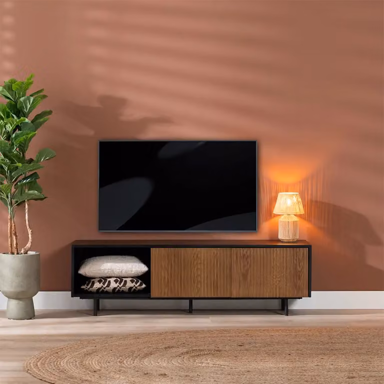 Modern Tv-meubel Bronx71 in zwart en rustiek eikenhout, breedte: 150 cm