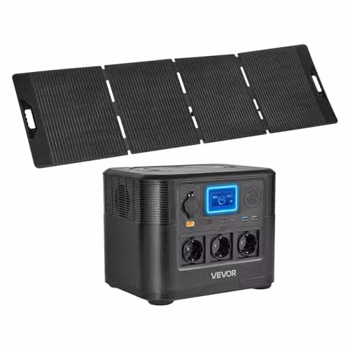 VEVOR Draagbaar powerstation met 200W zonnepaneel, 1200W zonnegenerator, 806Wh LiFePO4-accu en 9 uitgangen, zwart