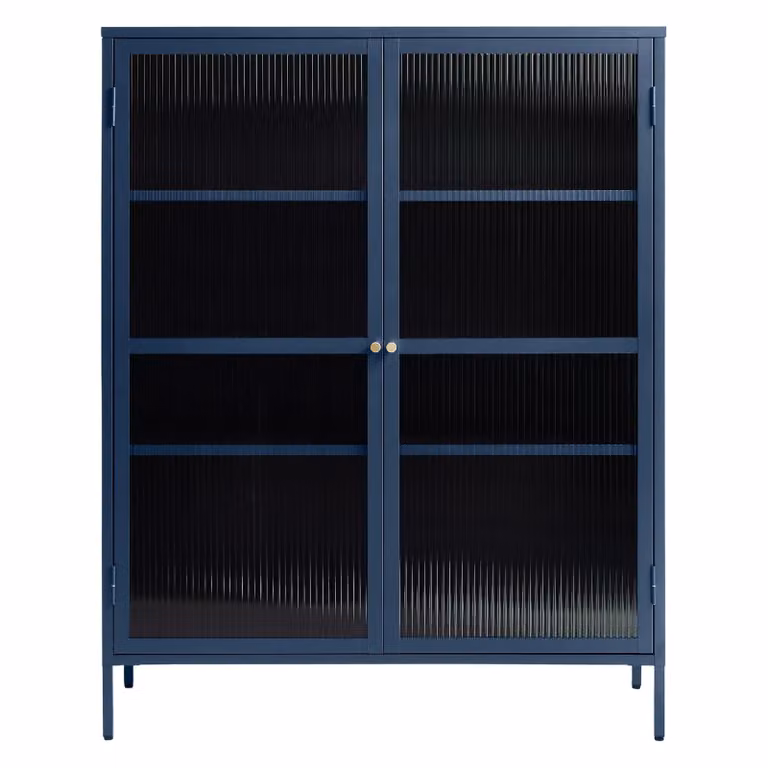 Nest of Nora Vitrinekast met glazen deuren - Blauw - Metaal en Glas