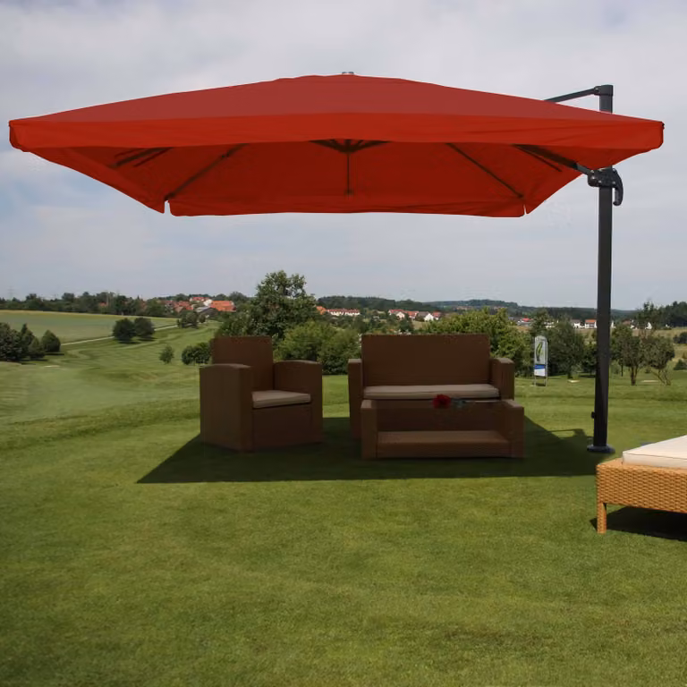 Mendler Gastronomie-scherm met pergola model HWC-A96, bordeauxrood, 3x4 meter (diameter 5 meter)