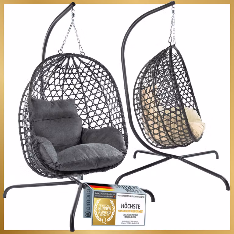 Goods & Gadgets Premium hangstoel met frame en kussen in grijs | Egg lounge stoel voor volwassenen | Polyrotan zweefstoel voor tuin en balkon